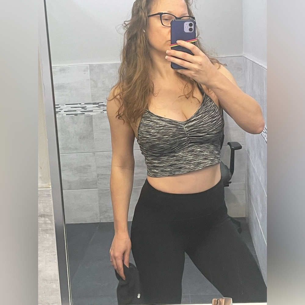 Heather Gray Racer Back Sport Top Removable Pads Stretchy Crop Top Vintage Bra